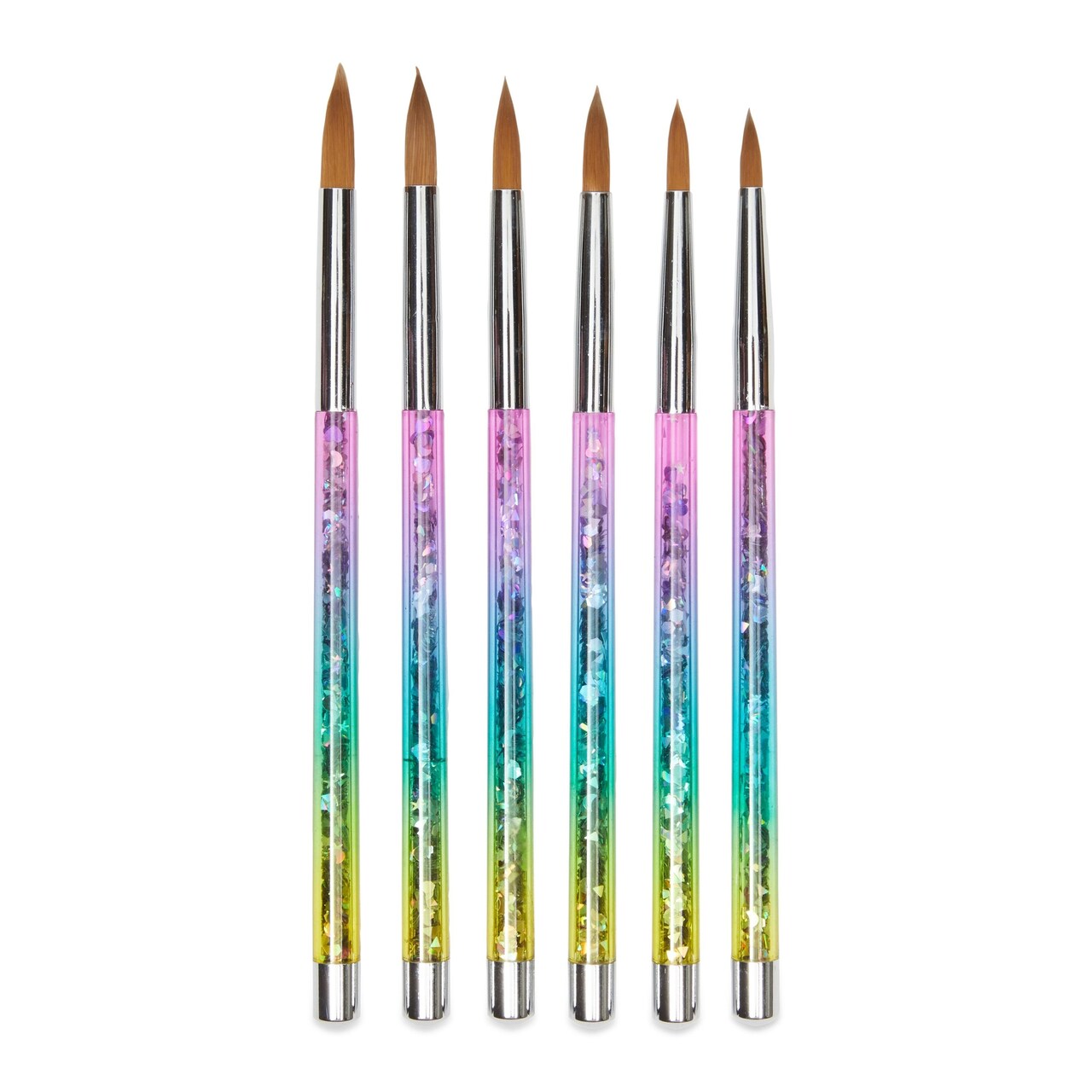 Thin Brushes for Nail Art, Rainbow Glitter Manicure Brush Set (6 Sizes, 6 Pieces)